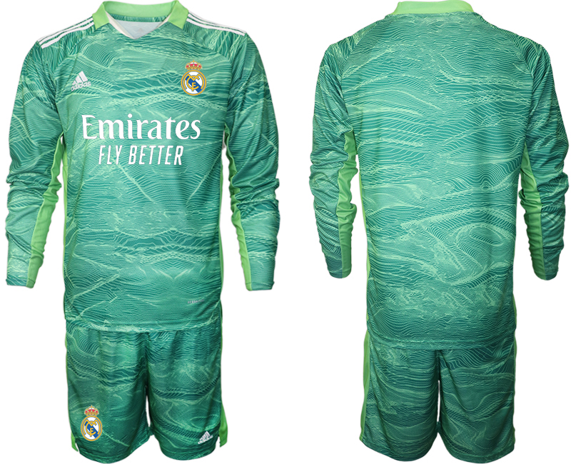 Men 2021-2022 Club Real Madrid green Long Sleeve goalkeeper blank Soccer Jersey->real madrid jersey->Soccer Club Jersey